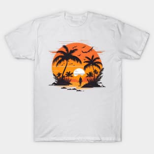 Summer beach sunset silhouette T-Shirt